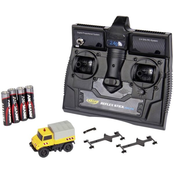 Carson Modellsport 500504146 MB Unimog U406 Zweiwegefahrzeug 1:87 RC truck Elektro Straatmodel Incl. accu, oplader en batterijen voor de zender
